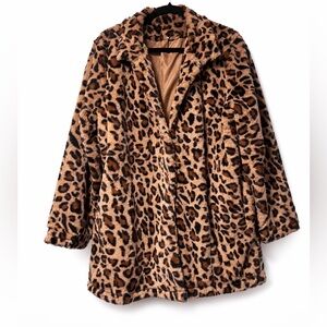 Women’s Leopard Faux Fur Coat Size Large Statement Jacket